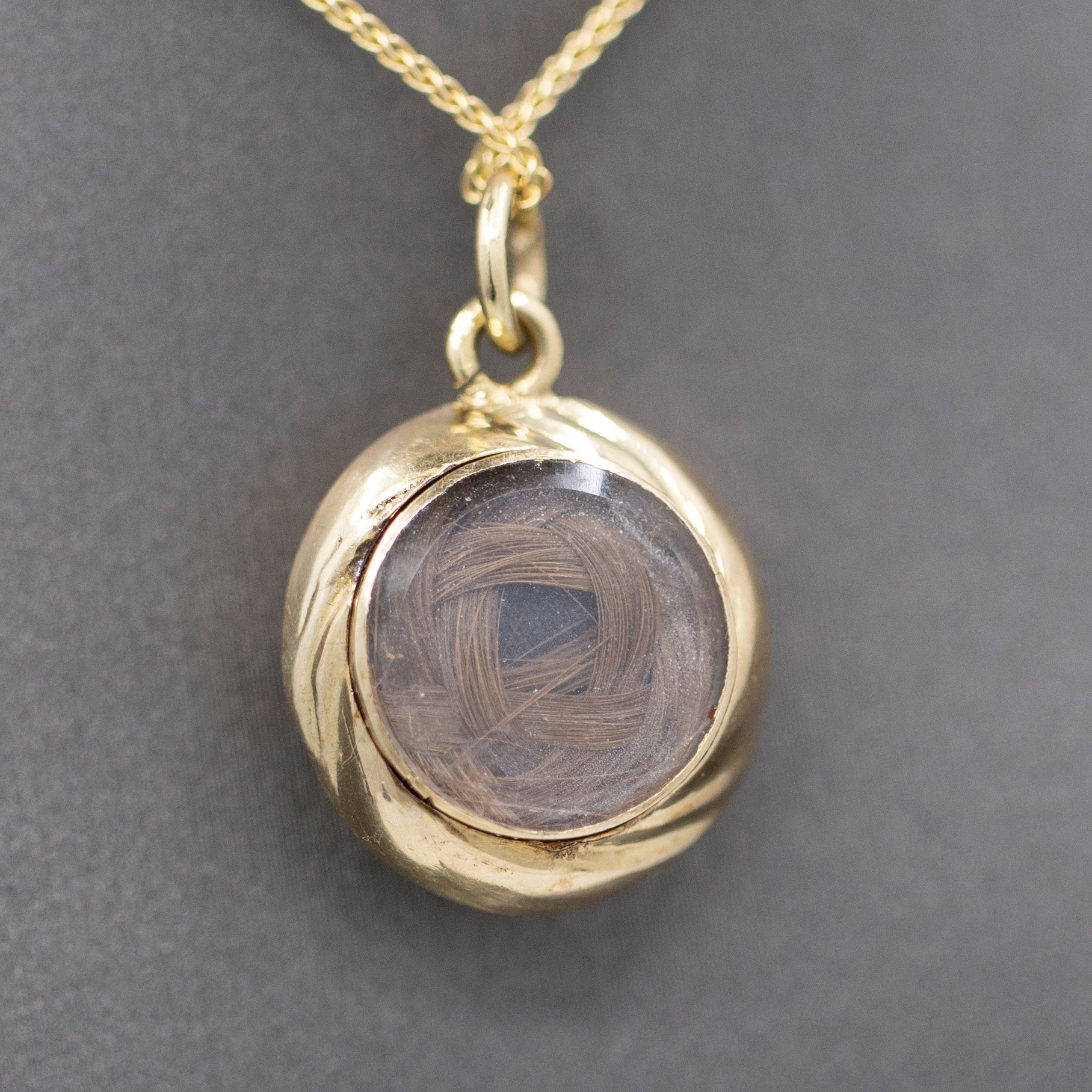 Antique Victorian Turquoise Round Locket with Glass Back and Lock of Hair in 14k Gold