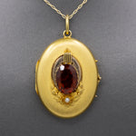 Exquisite Art Nouveau Madeira Citrine and Seed Pearl Large Locket in 14k Yellow Gold