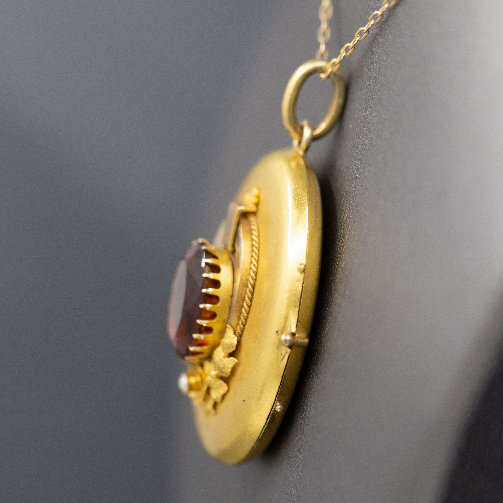 Exquisite Art Nouveau Madeira Citrine and Seed Pearl Large Locket in 14k Yellow Gold