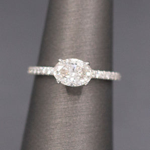 Sparkling Oval Cut Diamond Set East West on Pave' Ring in 18k White Gold