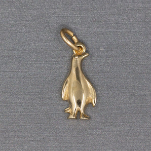 Adorable Emperor Penguin One Sided Pendant Charm in 14k Yellow Gold