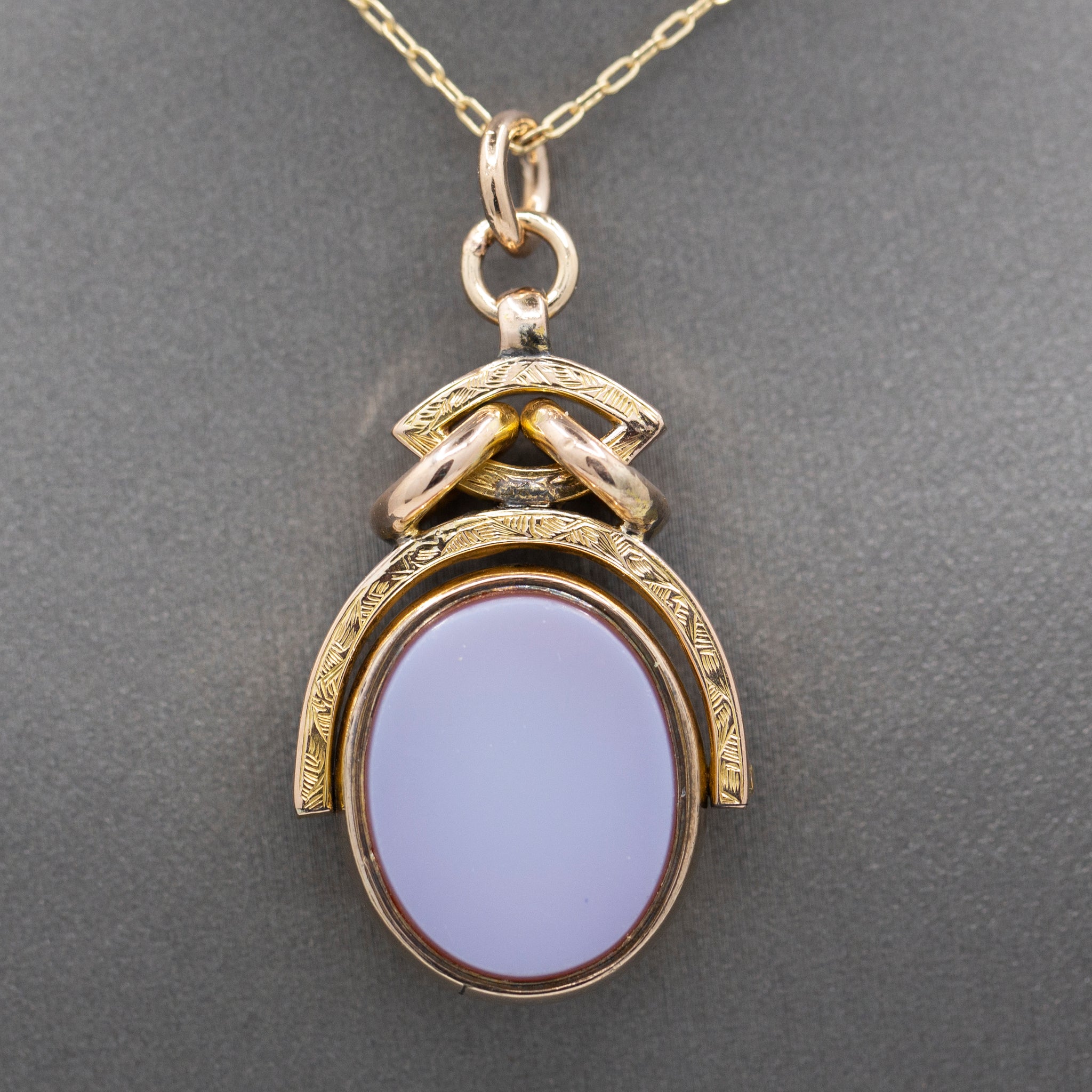 Antique Victorian Spinning Oval Bloodstone and Onyx Fob Pendant in 10k Yellow Gold