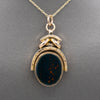Antique Victorian Spinning Oval Bloodstone and Onyx Fob Pendant in 10k Yellow Gold