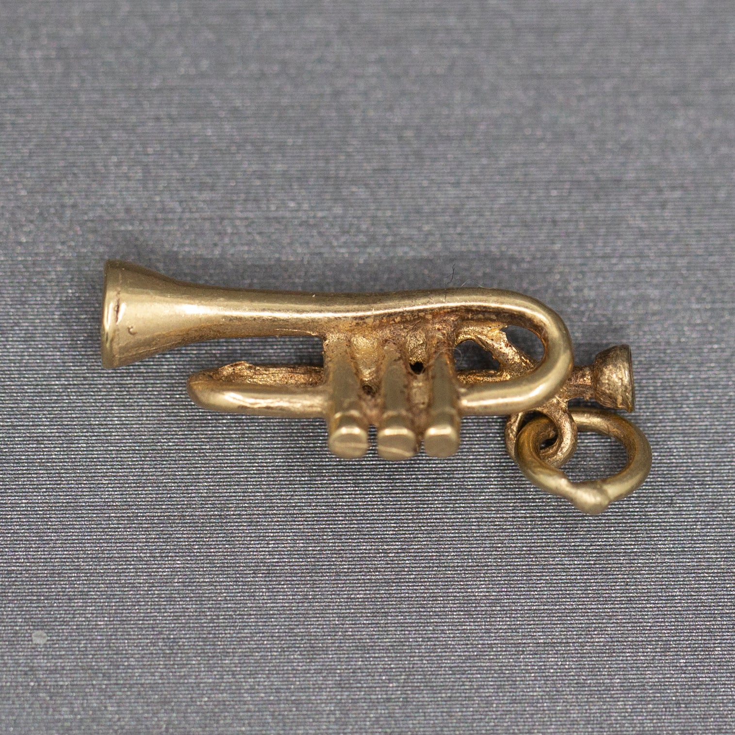 Vintage Trumpet Charm Pendant in Solid 14k Gold