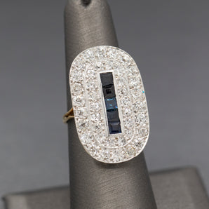 Spectacular Sapphire and Old European Cut Diamond Cocktail Ring in Platinum Topped 14k Gold