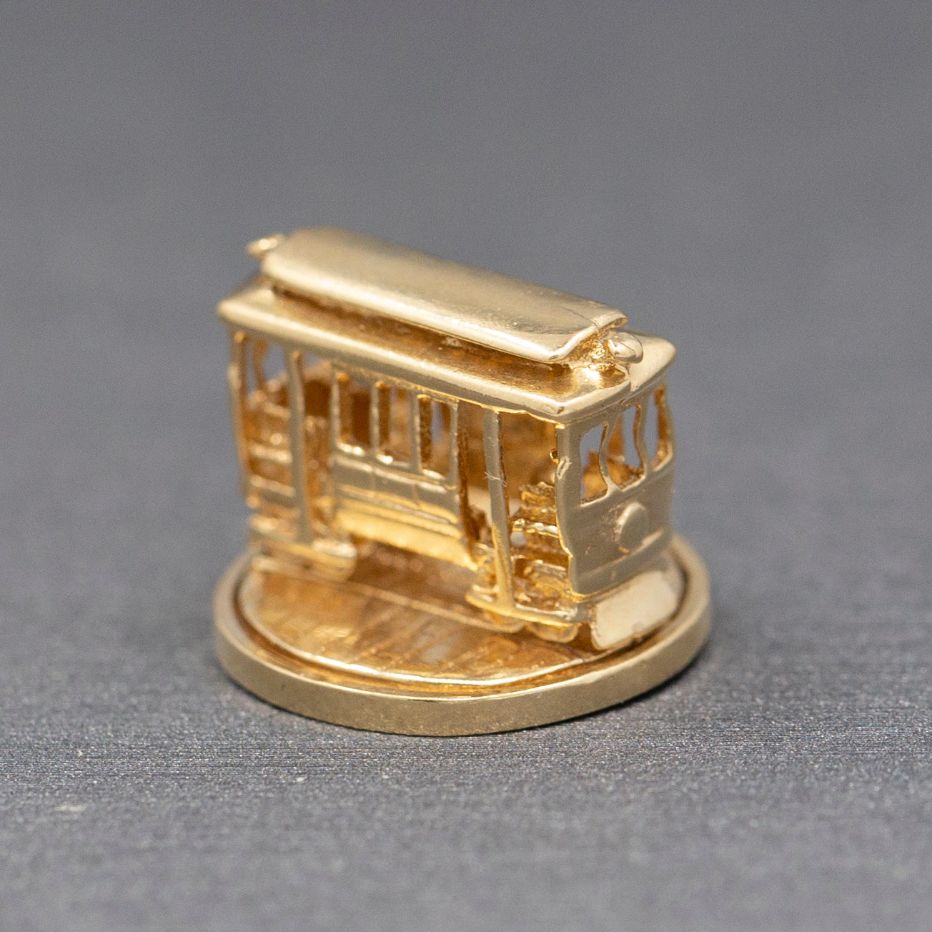 Rare San Francisco Cable Car Turnaround Spinner Charm in 14k Yellow Gold