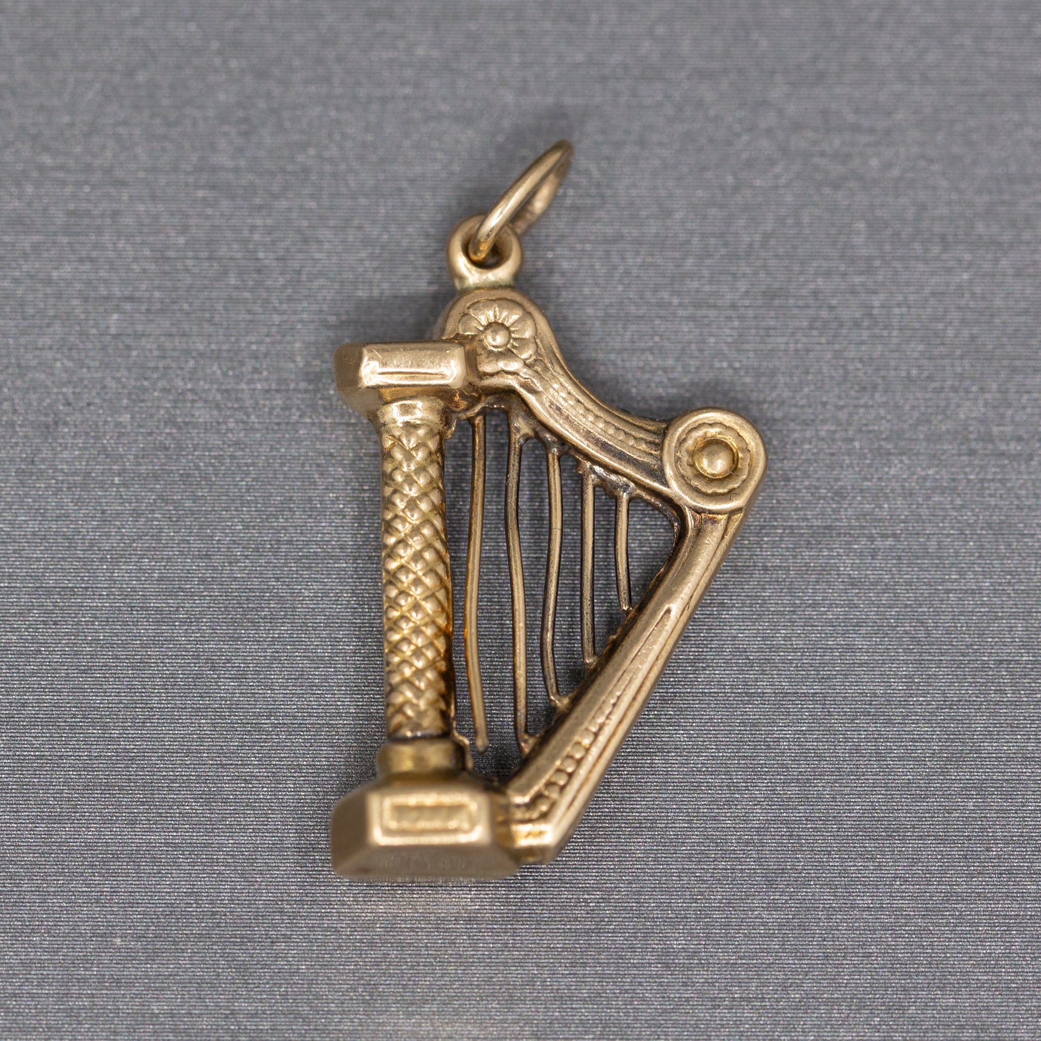 Vintage Harp Pendant Charm in 14k Yellow Gold