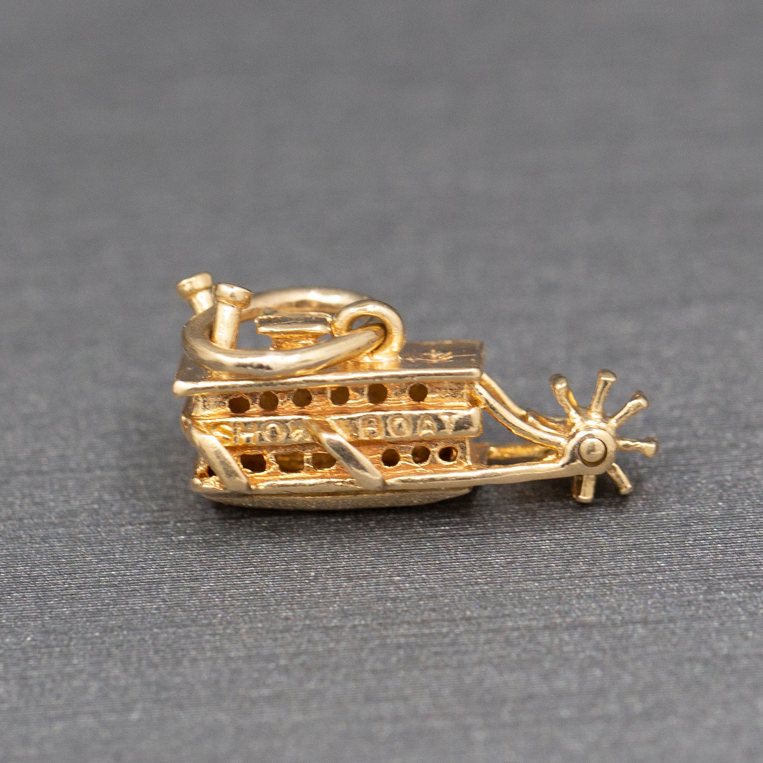 Vintage Show Boat River Boat Paddle Boat Articulated Charm in 14k Yellow Gold