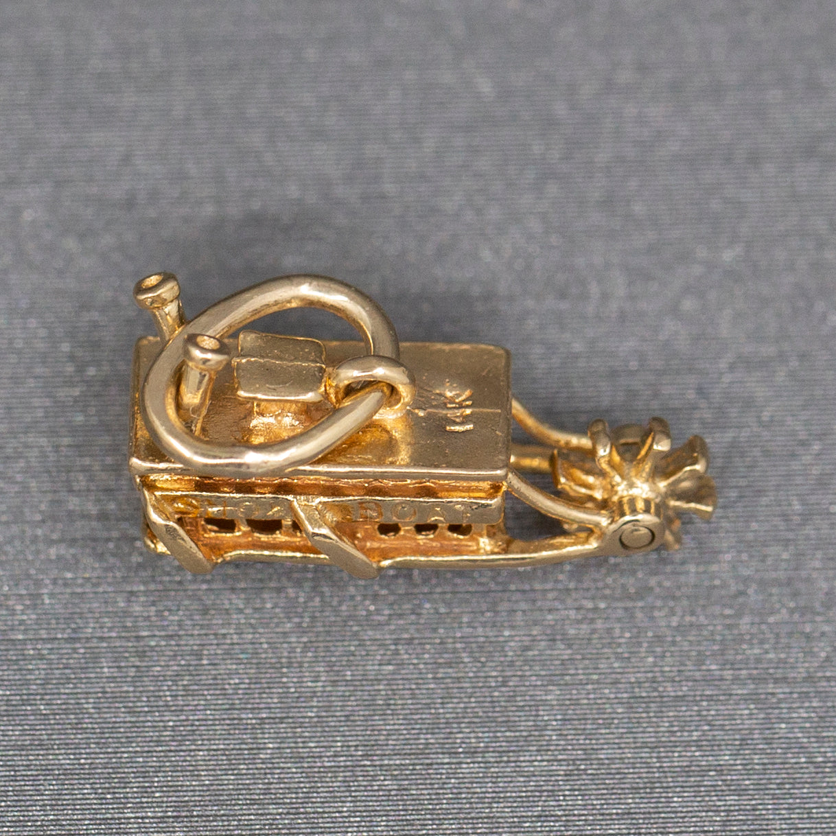 Vintage Show Boat River Boat Paddle Boat Articulated Charm in 14k Yellow Gold
