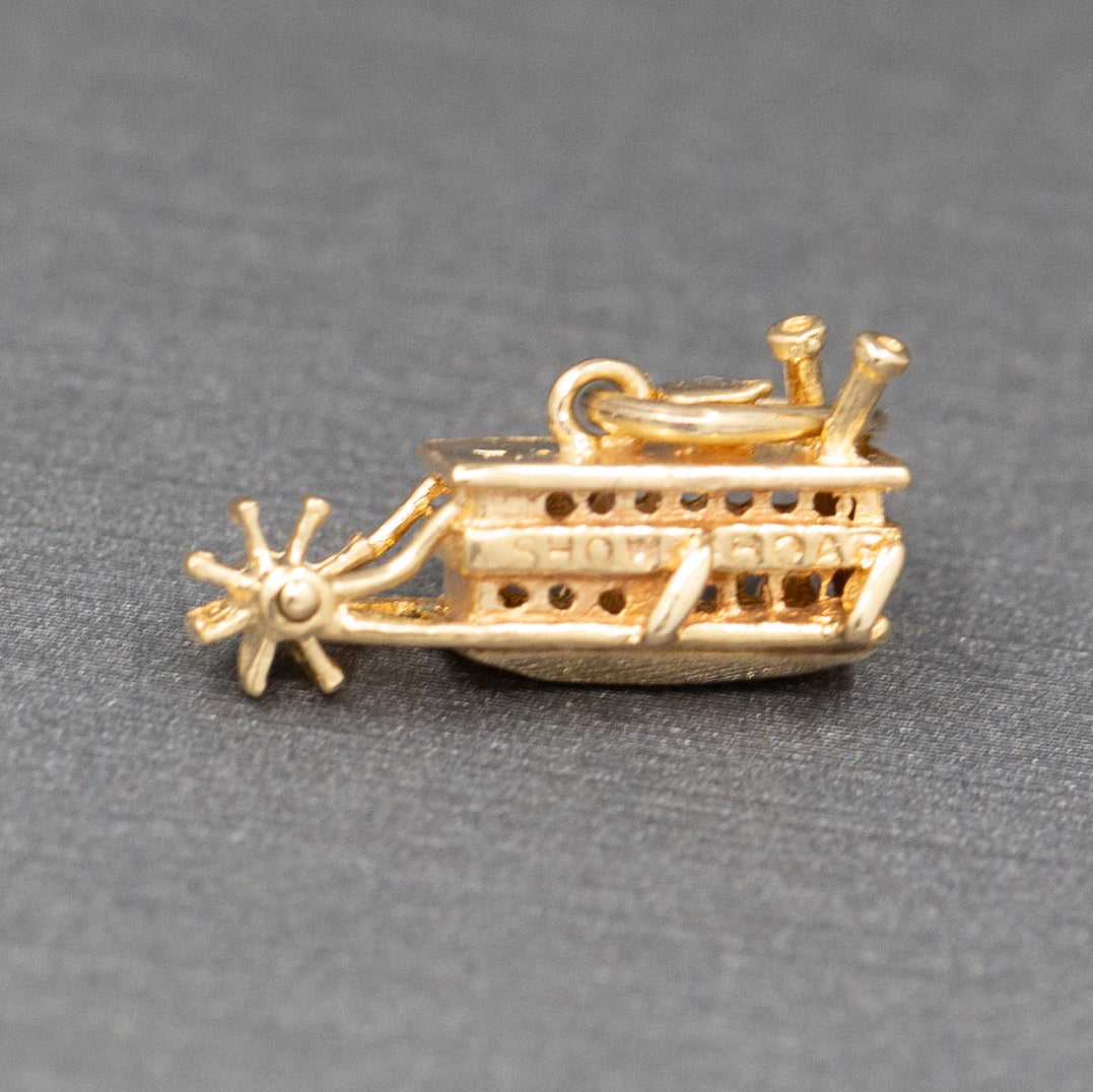 Vintage Show Boat River Boat Paddle Boat Articulated Charm in 14k Yellow Gold