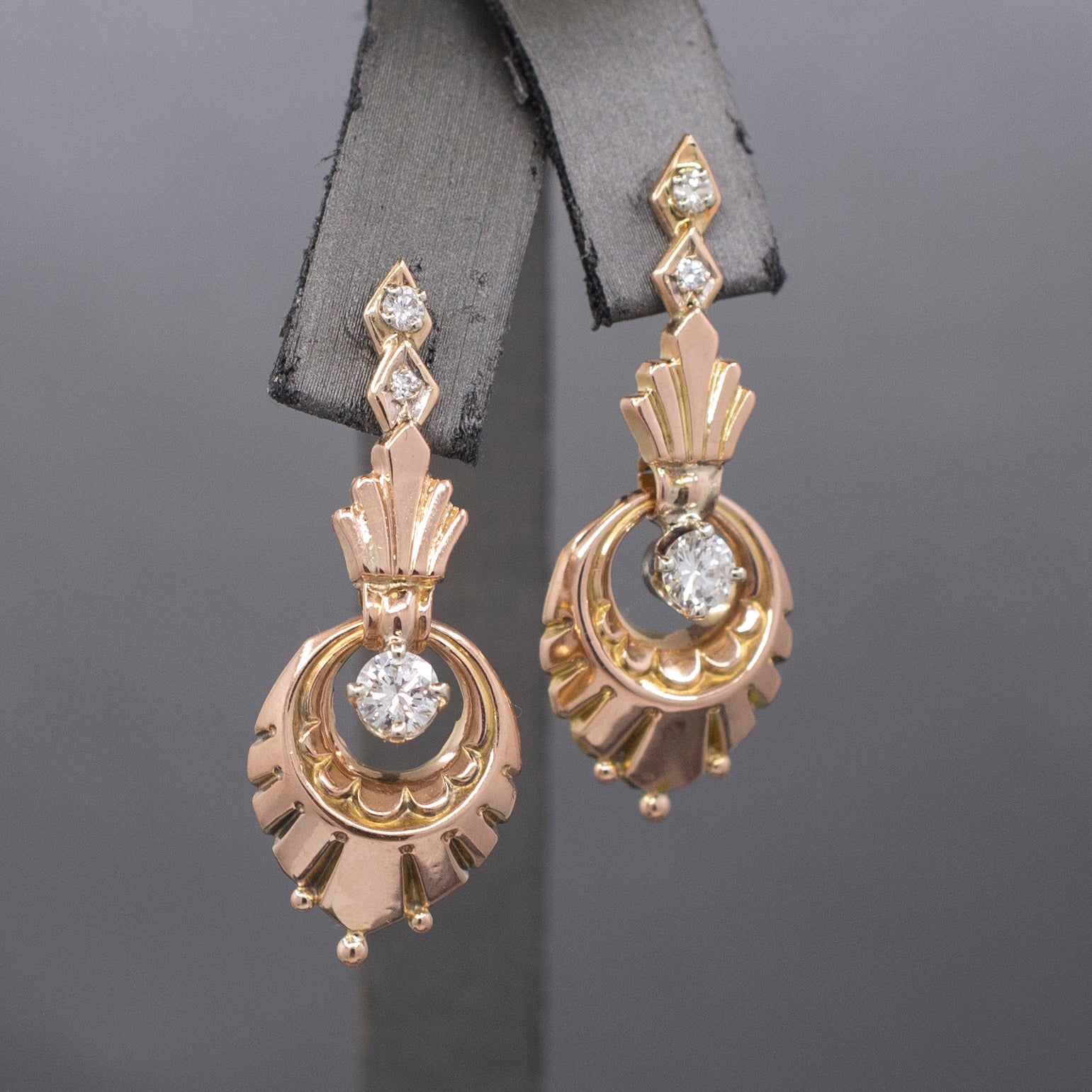 Retro Diamond Dangle Earrings in 14k Rose Gold