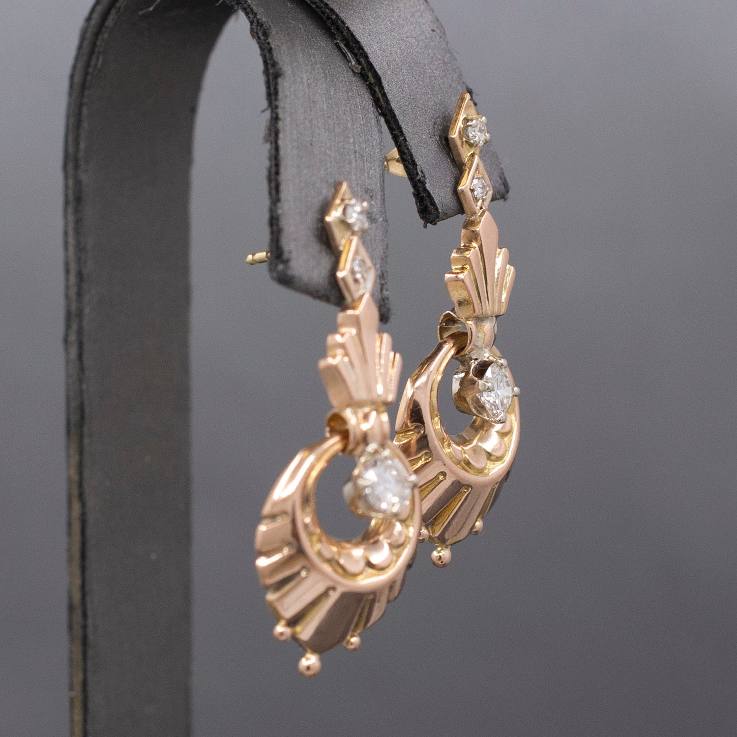 Retro Diamond Dangle Earrings in 14k Rose Gold