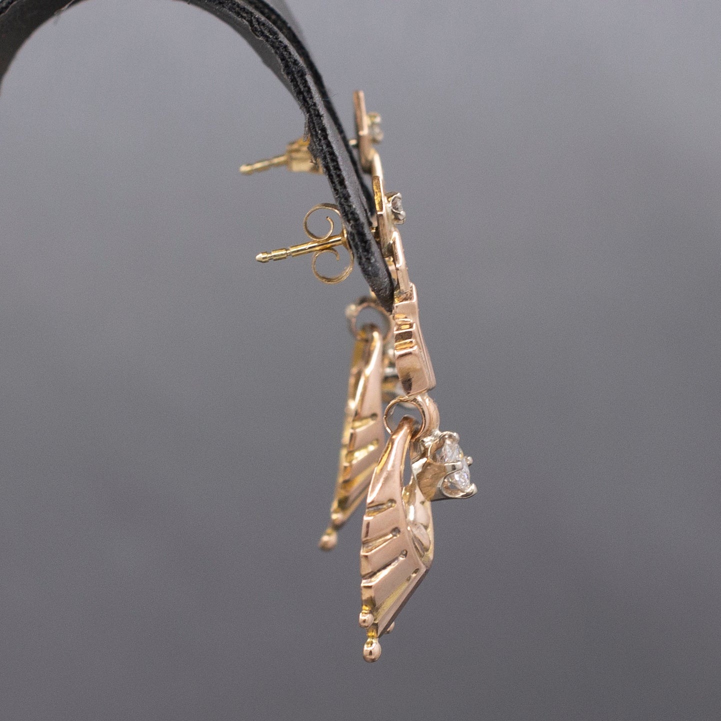 Retro Diamond Dangle Earrings in 14k Rose Gold