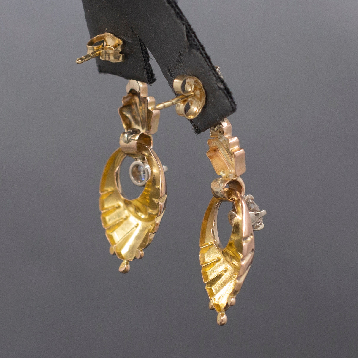 Retro Diamond Dangle Earrings in 14k Rose Gold