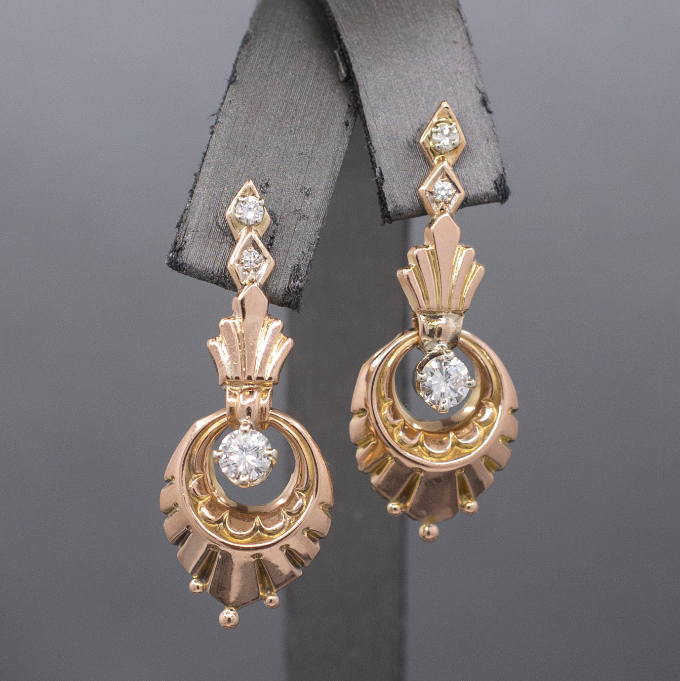 Retro Diamond Dangle Earrings in 14k Rose Gold