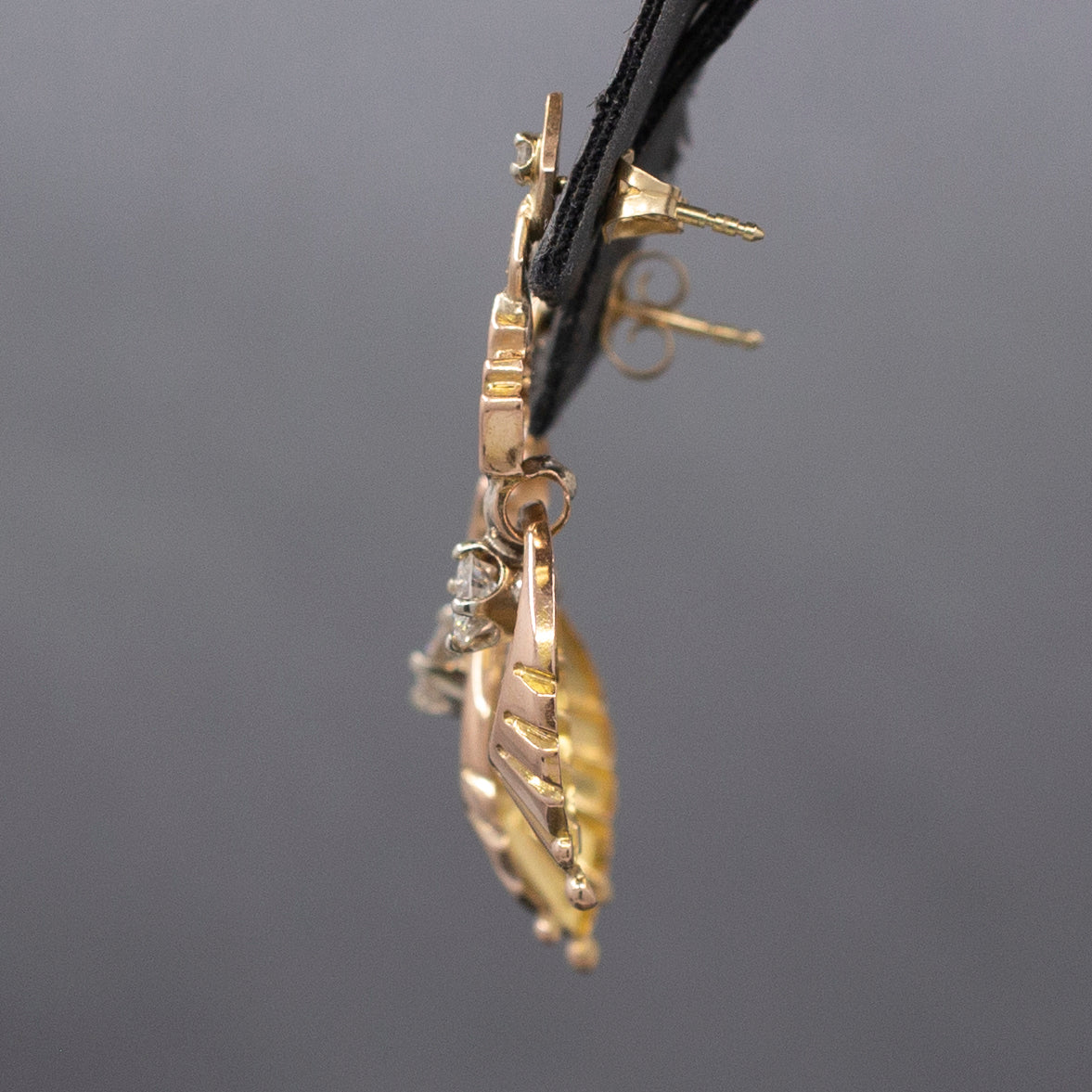 Retro Diamond Dangle Earrings in 14k Rose Gold
