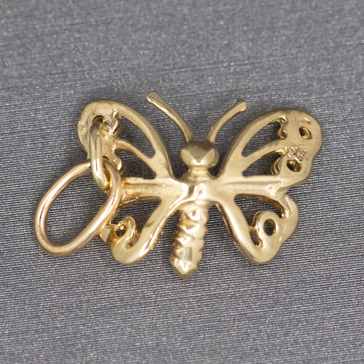 Charming Butterfly with Open Wings Dangling Charm in 14k Yellow Gold