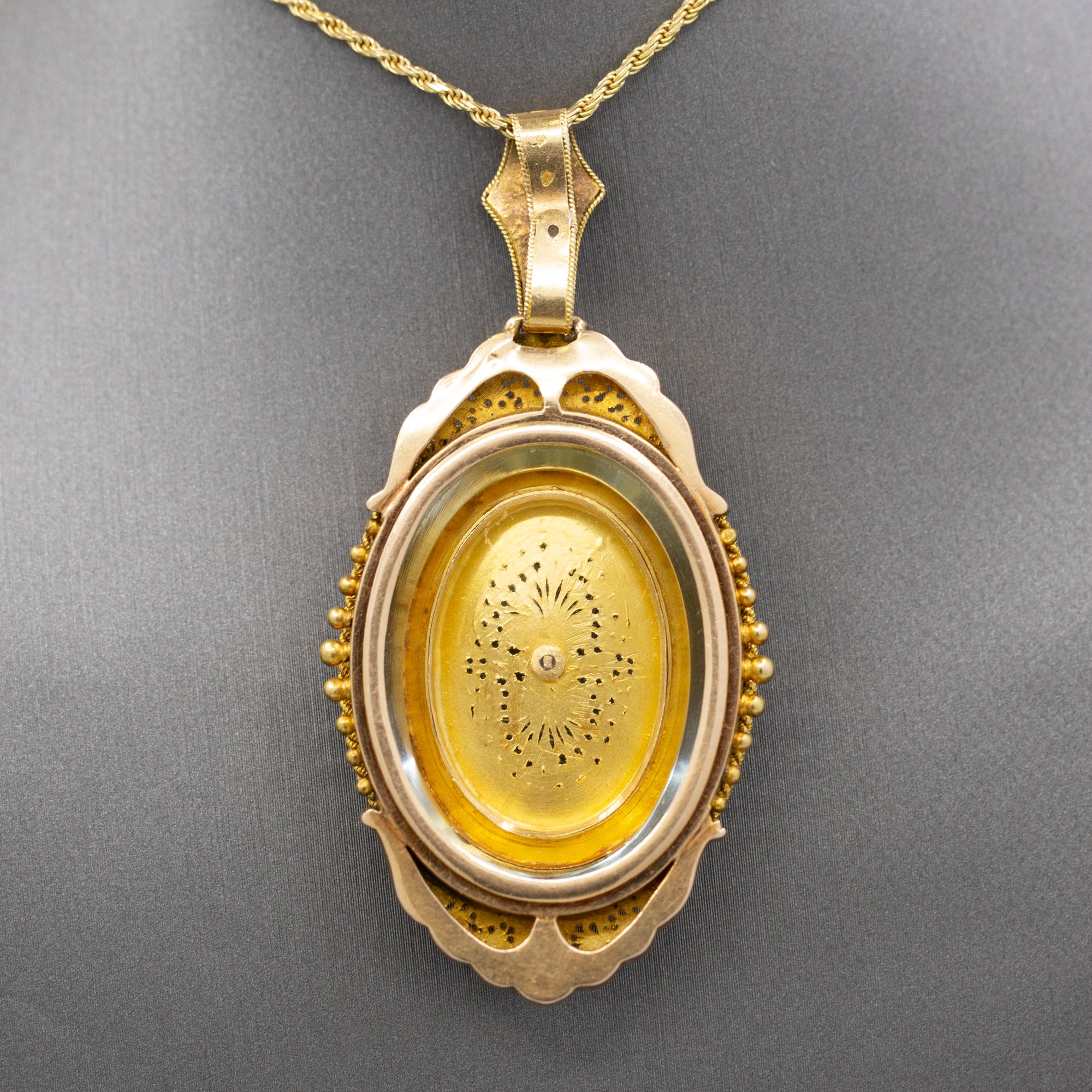 Exquisite French Victorian Picture Locket with Turquoise and Pearl in 18k Yellow Gold