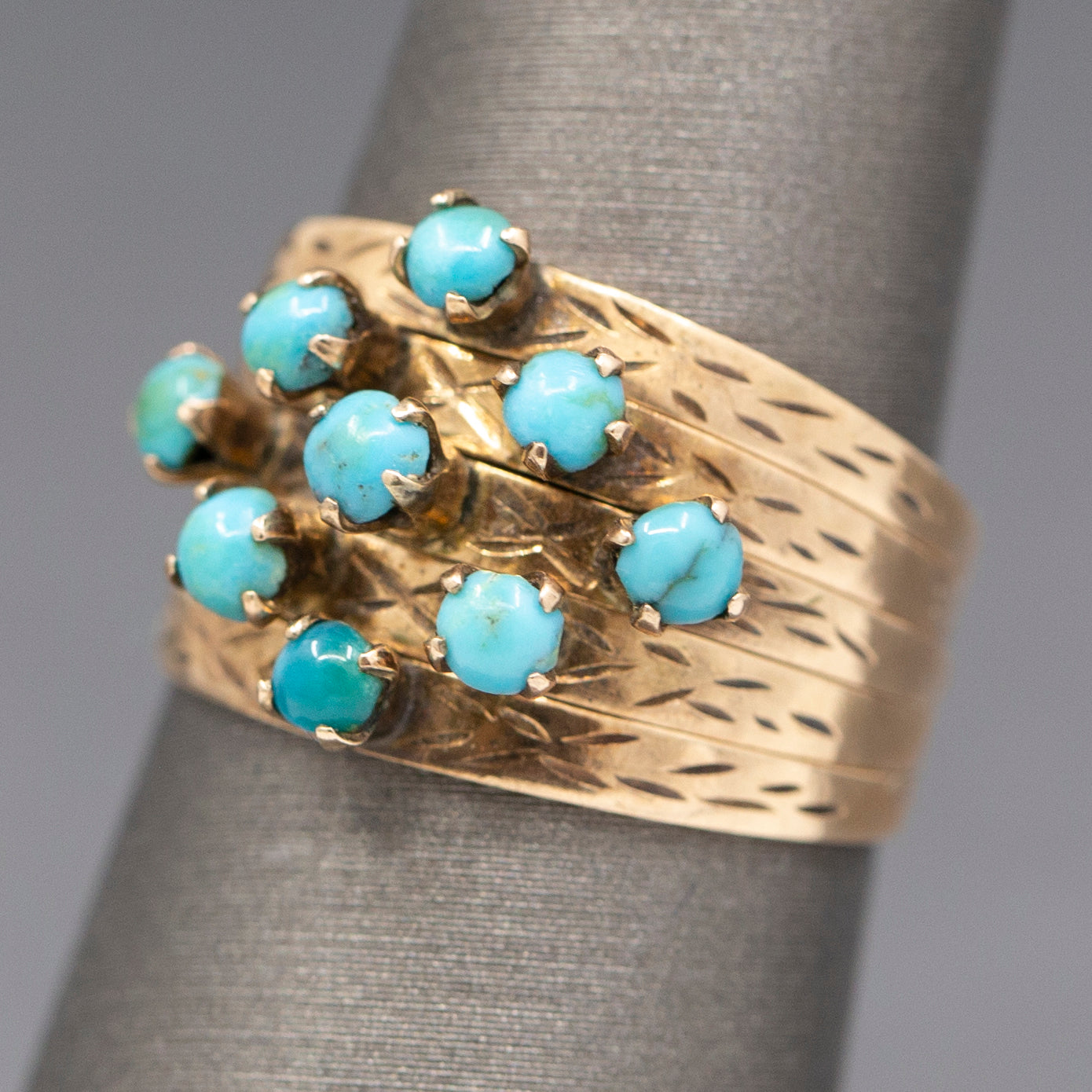 Antique Victorian Turquoise Five Row Harem Ring in 14k Yellow Gold