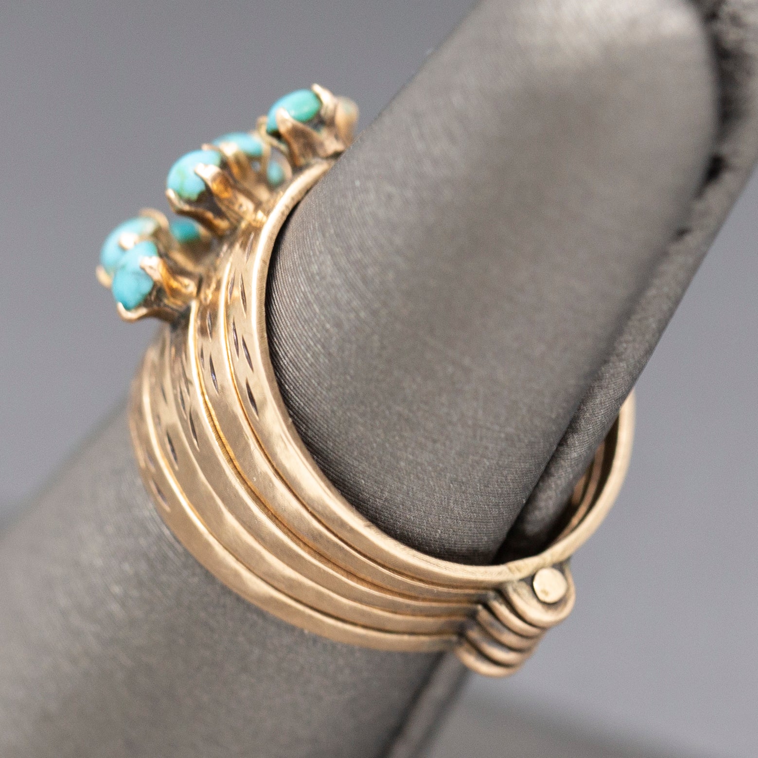 Antique Victorian Turquoise Five Row Harem Ring in 14k Yellow Gold