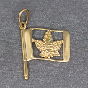 Canadian Maple Leaf Canada Flag Charm Pendant in 14k Yellow Gold