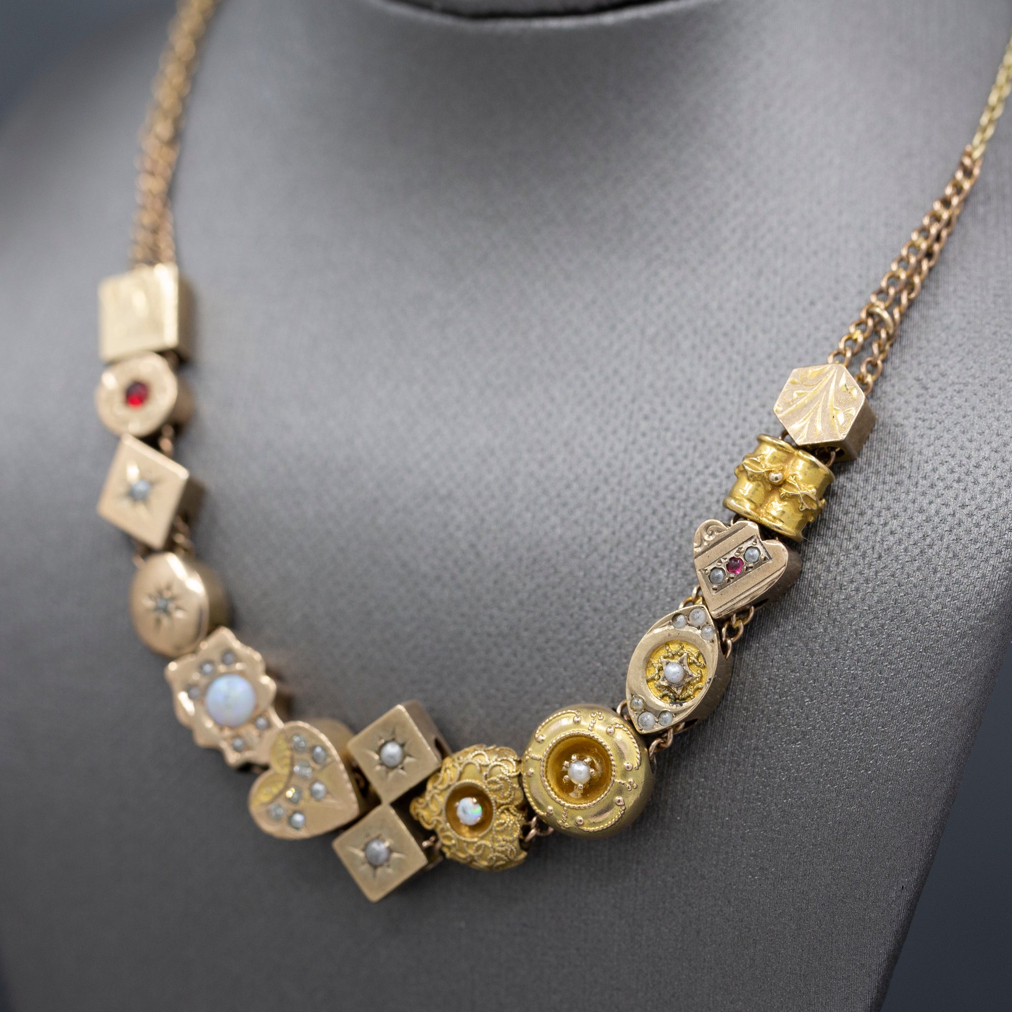 Antique Victorian Slide Charm Necklace in 14k Yellow Gold