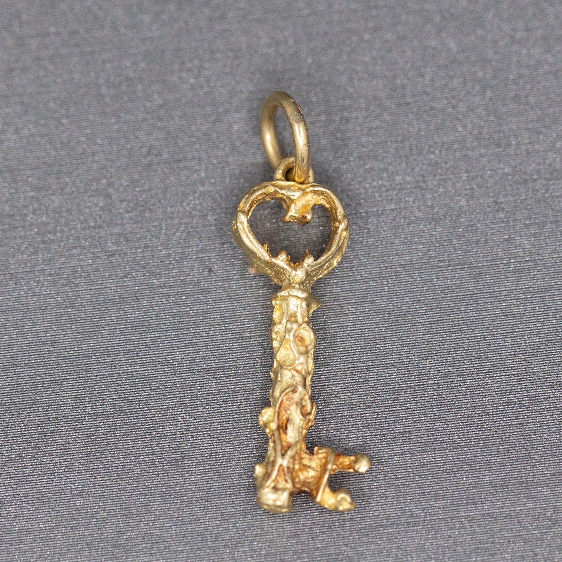 Vintage Embellished Skeleton Key Charm Pendant in 14k Yellow Gold