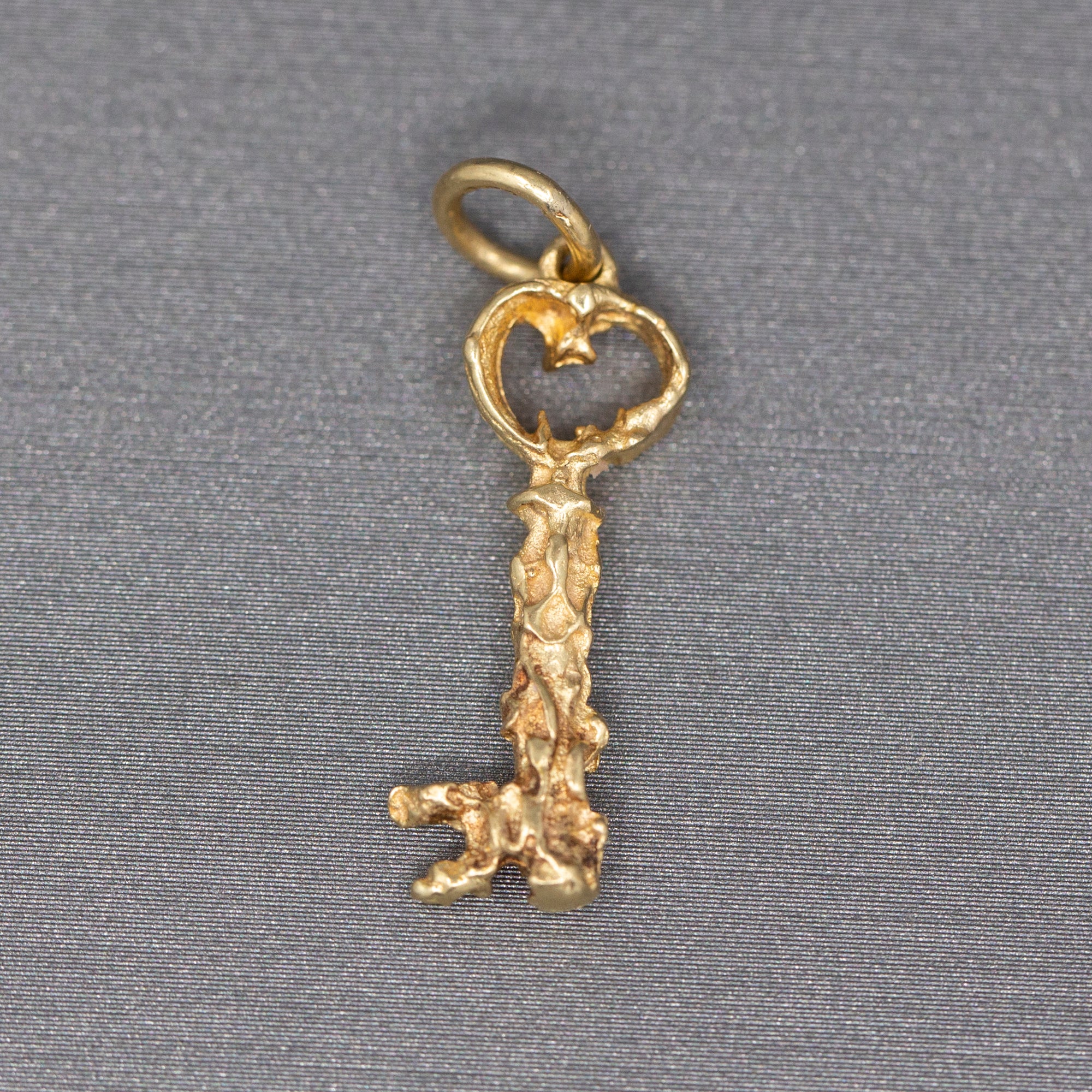 Vintage Embellished Skeleton Key Charm Pendant in 14k Yellow Gold