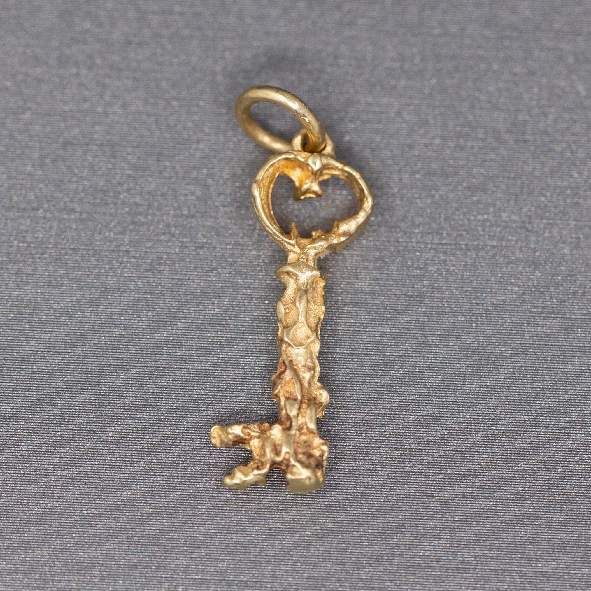 Vintage Embellished Skeleton Key Charm Pendant in 14k Yellow Gold