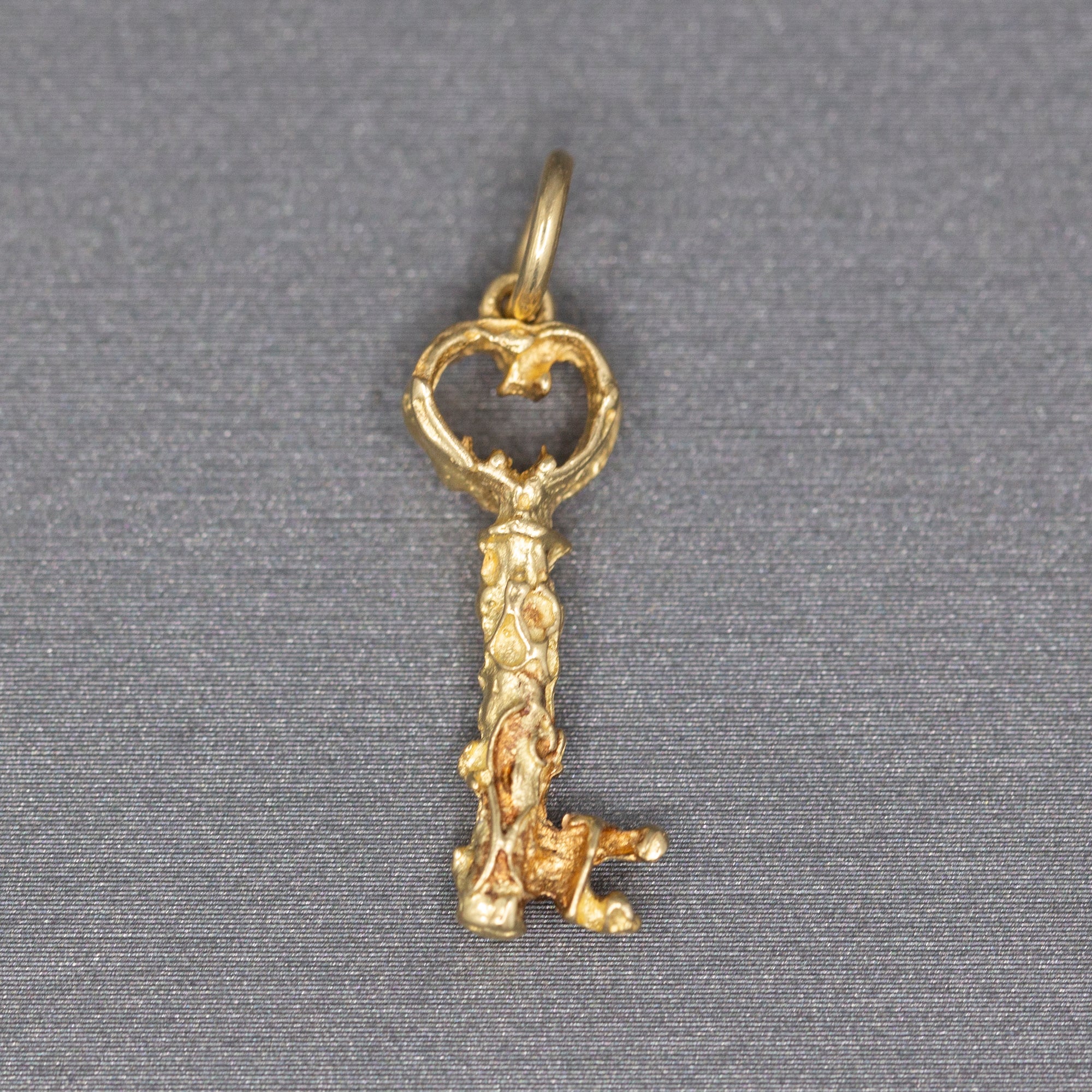 Vintage Embellished Skeleton Key Charm Pendant in 14k Yellow Gold