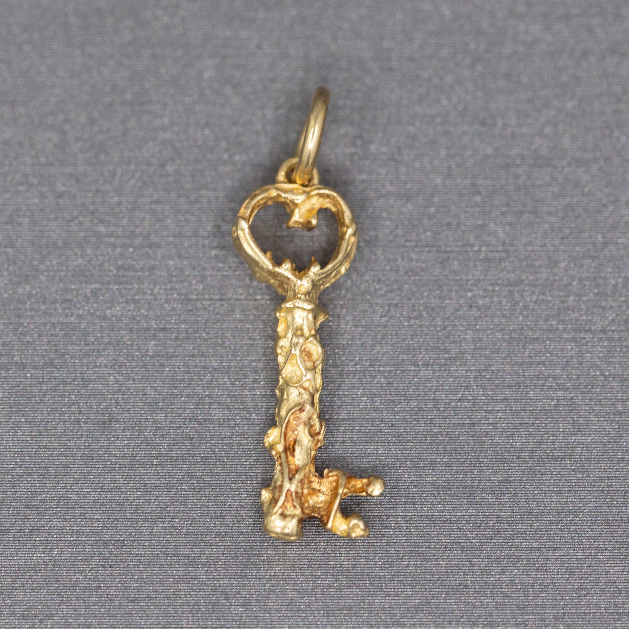 Vintage Embellished Skeleton Key Charm Pendant in 14k Yellow Gold