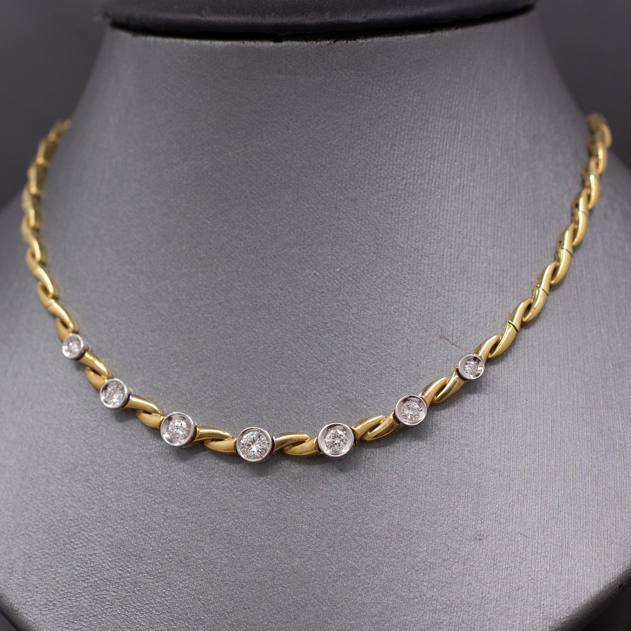 Sexy Bezel Set Diamond Necklace in 18k Yellow and White Gold 17"