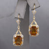 Stunning Vintage Citrine and Rose Cut Diamond Dangle Earrings in 14k Yellow Gold