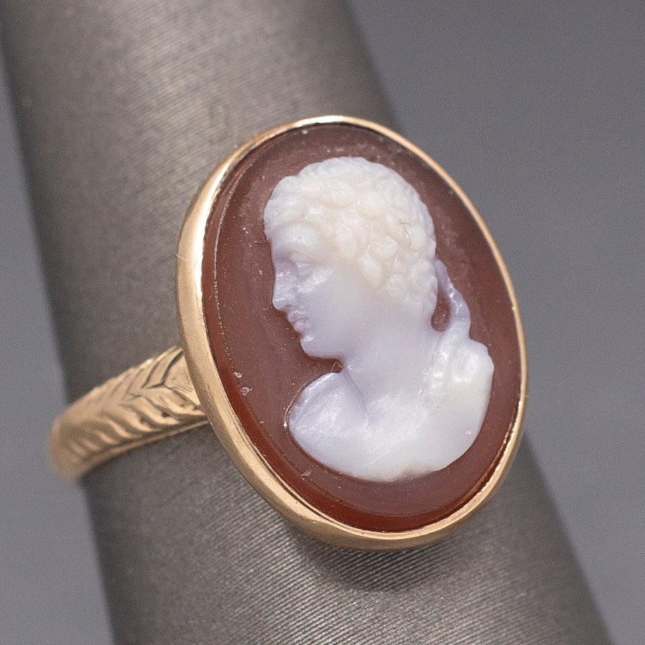 Elegant Antique Victorian Hardstone Cesar Cameo Ring in 14k Yellow Gold