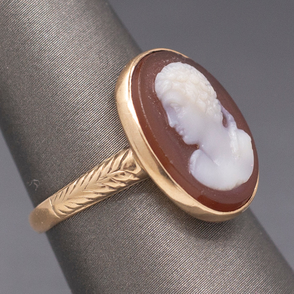 Elegant Antique Victorian Hardstone Cesar Cameo Ring in 14k Yellow Gold