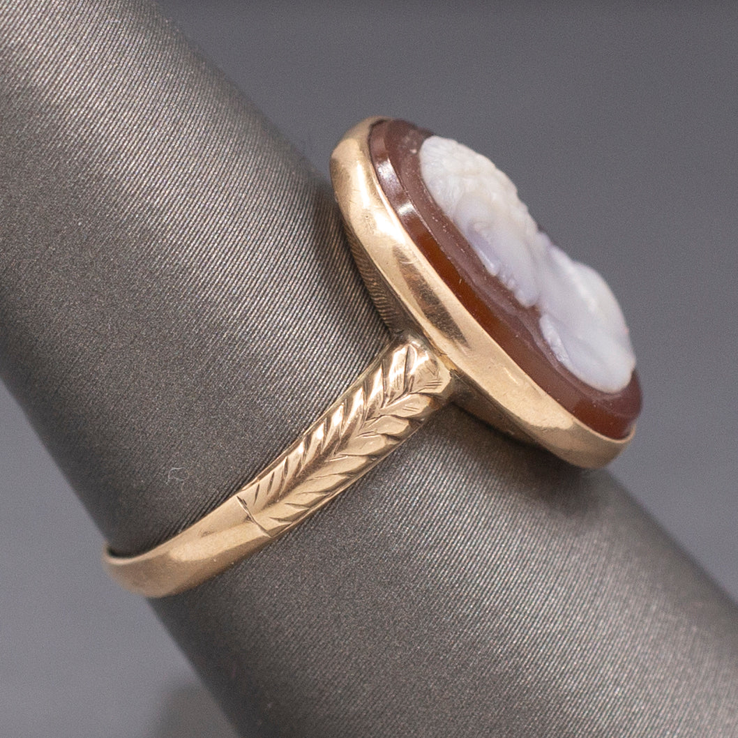 Elegant Antique Victorian Hardstone Cesar Cameo Ring in 14k Yellow Gold