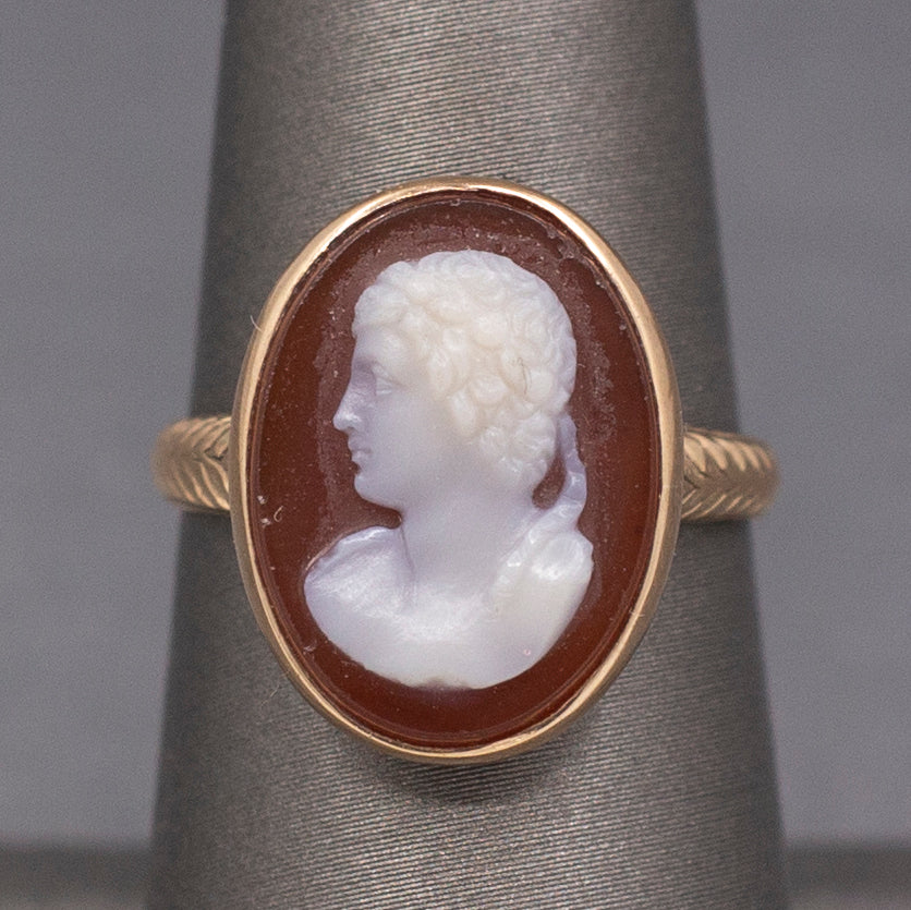 Elegant Antique Victorian Hardstone Cesar Cameo Ring in 14k Yellow Gold