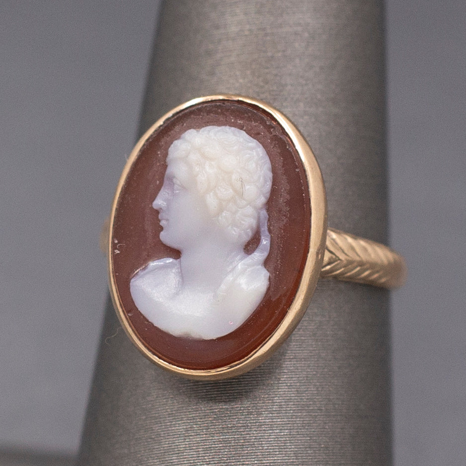 Elegant Antique Victorian Hardstone Cesar Cameo Ring in 14k Yellow Gold
