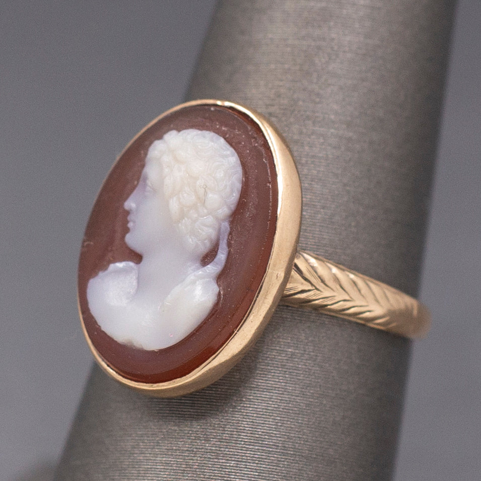 Elegant Antique Victorian Hardstone Cesar Cameo Ring in 14k Yellow Gold