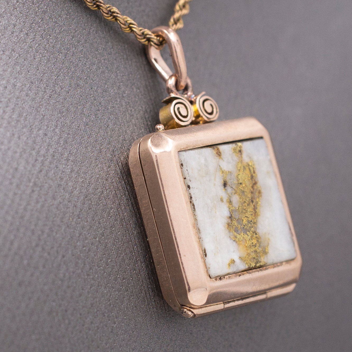 Antique Victorian Gold in Quartz Locket Pendant in 10k Rose Gold