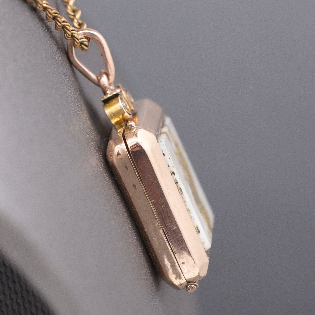 Antique Victorian Gold in Quartz Locket Pendant in 10k Rose Gold