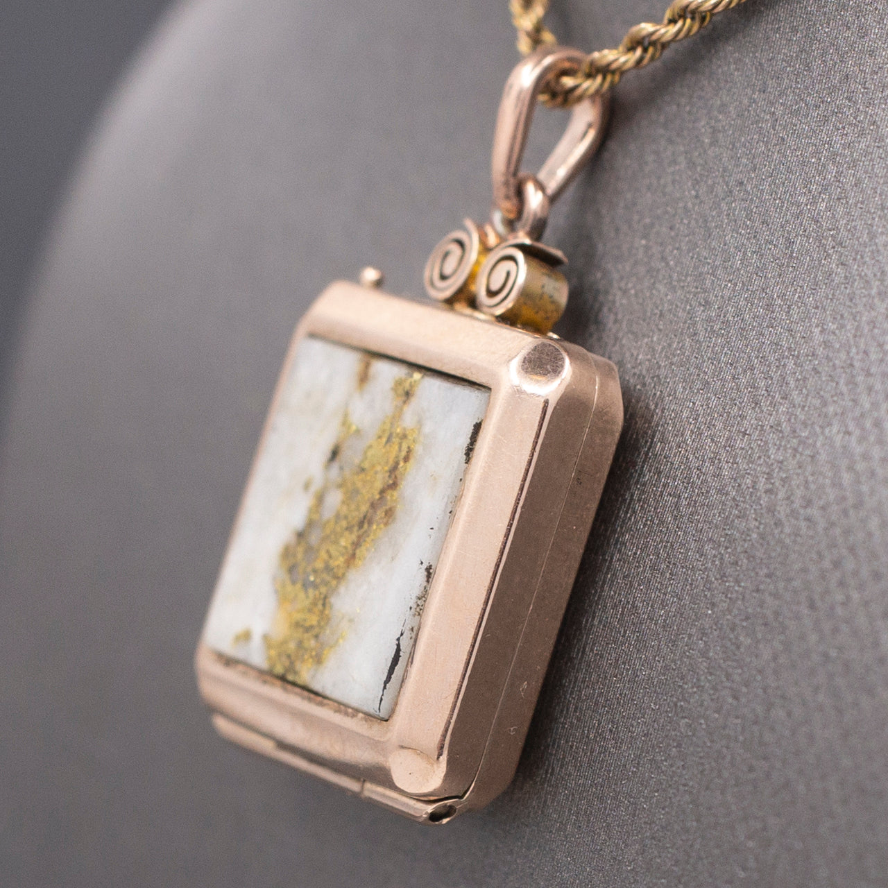 Antique Victorian Gold in Quartz Locket Pendant in 10k Rose Gold