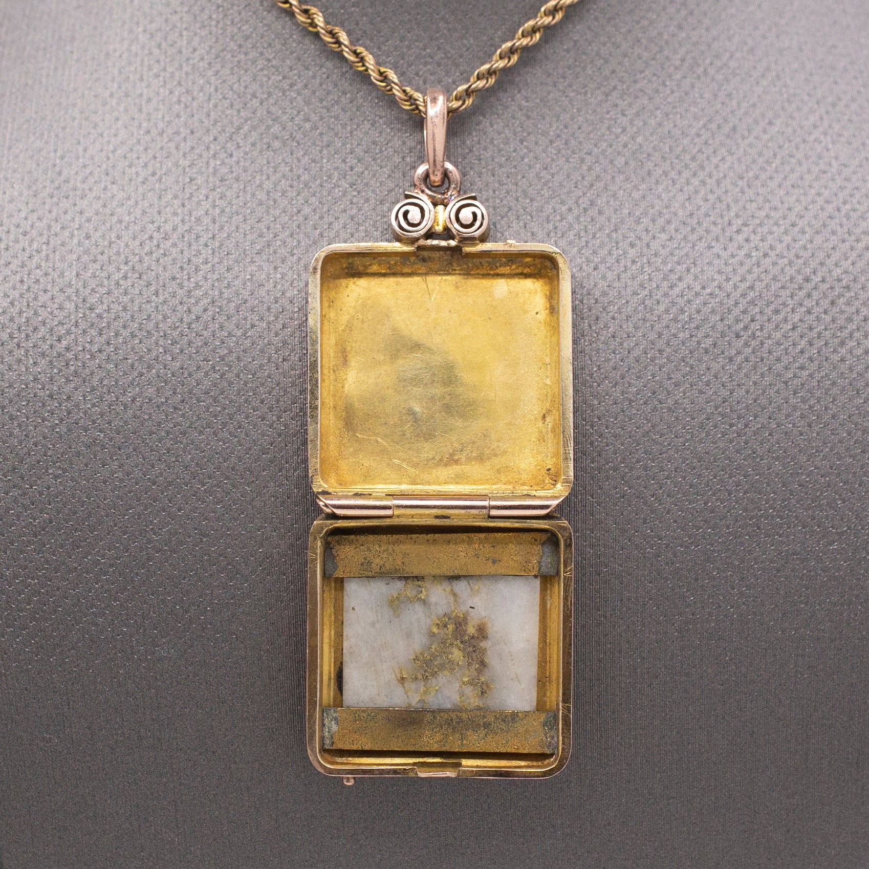 Antique Victorian Gold in Quartz Locket Pendant in 10k Rose Gold