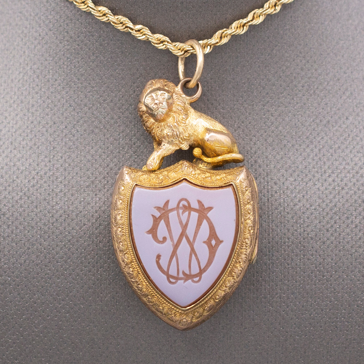 Exceptional Antique Victorian Lion Shield Locket with Sardonyx and Bloodstone in 14k Yellow Gold