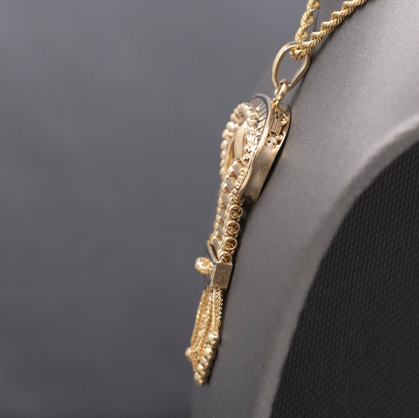 Antique Victorian Enamel Buckle Pendant with Tassel Fringe in 14k Yellow Gold