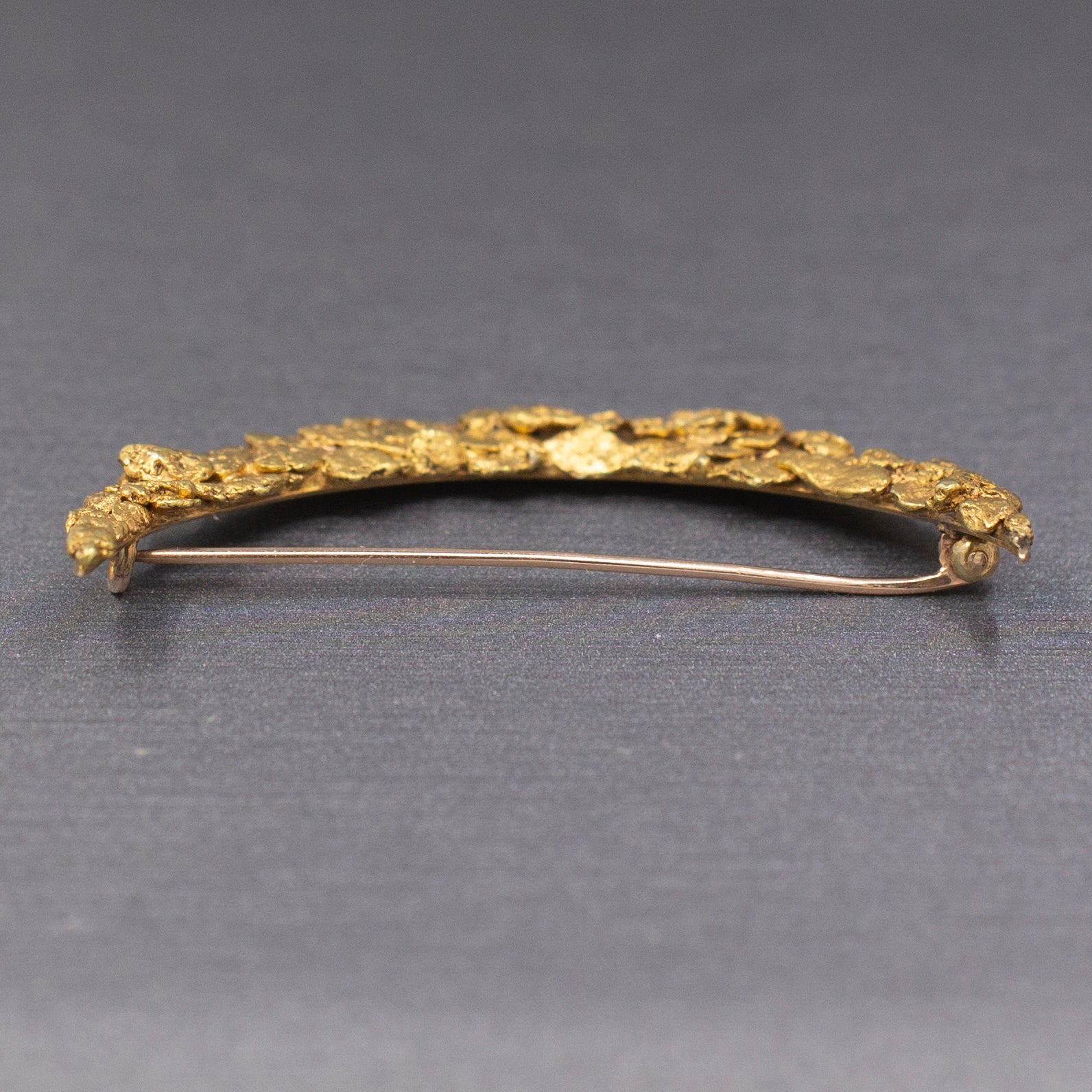 Antique Victorian Gold Nugget Over 14k Crescent Moon Brooch with C Clasp