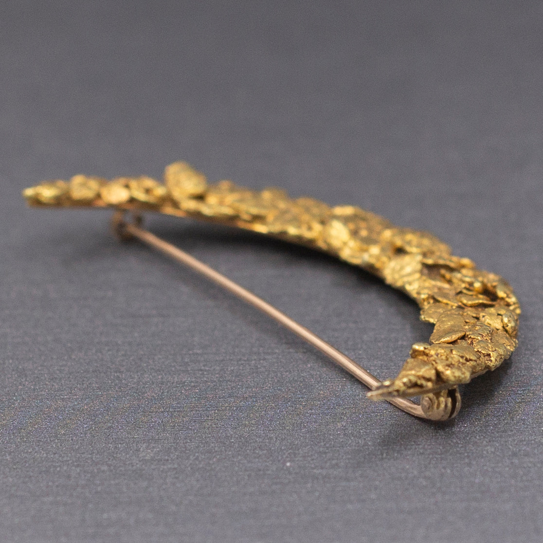 Antique Victorian Gold Nugget Over 14k Crescent Moon Brooch with C Clasp