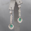 Fantastic Art Deco Diamond And Emerald Long Dangle Earrings in 14k White Gold