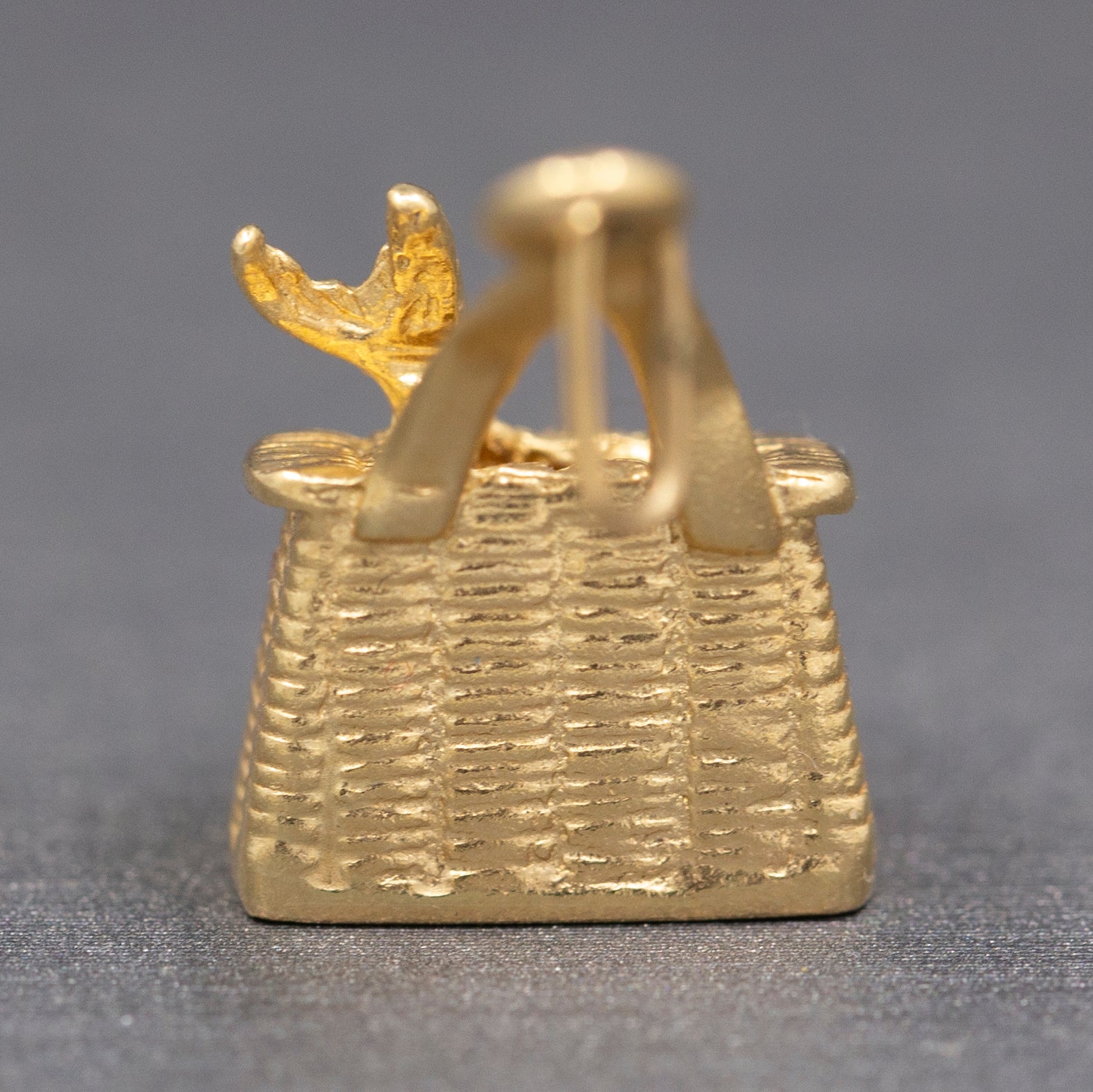 Vintage Fish Fishing Basket Charm in 14k Yellow Gold
