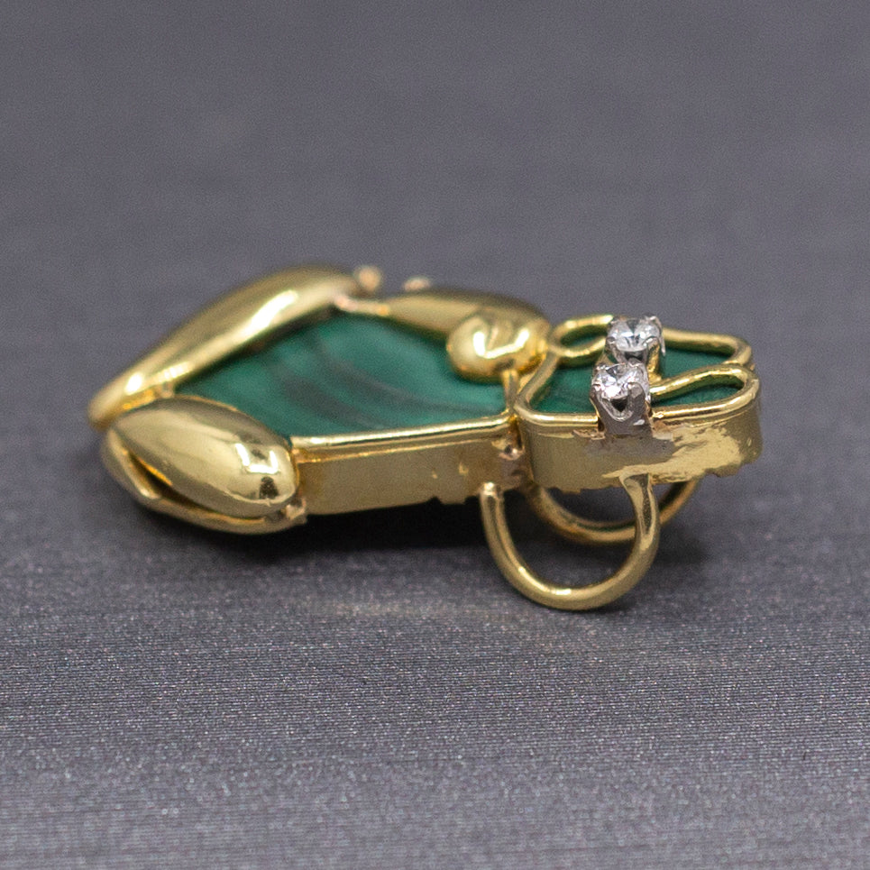 Darling Figural Frog Pendant with Malachite and Diamonds in 18k Yellow Gold